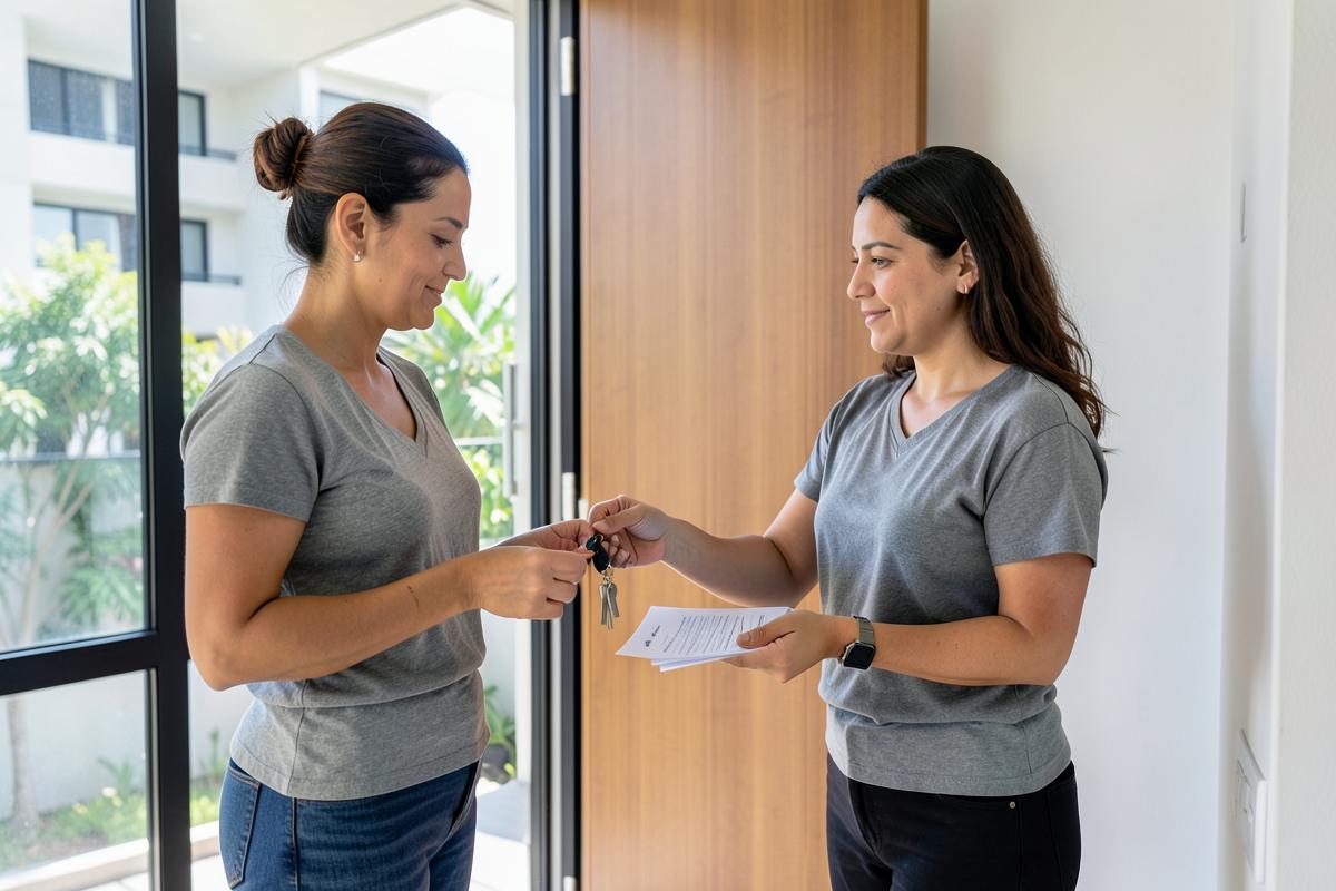 Propietaria revisando contrato y entrega de una vivienda arrendada en Colombia
