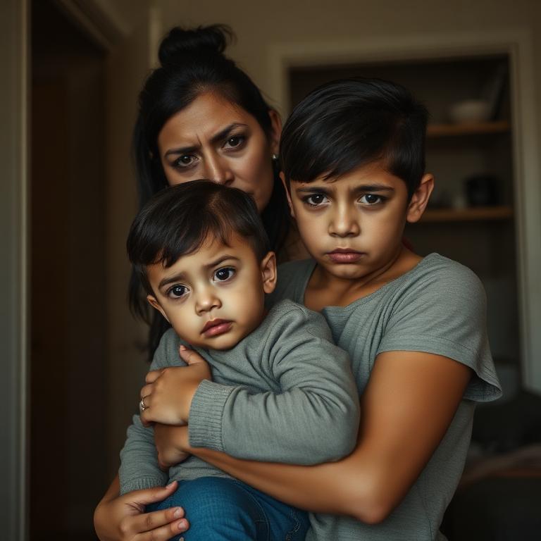 Madre colombiana abrazando a sus hijos en un proceso de custodia familiar